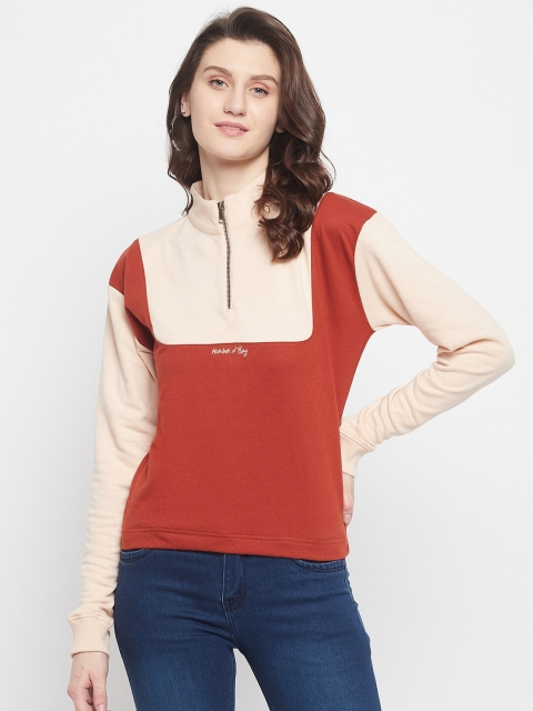 

HARBORNBAY Women Peach-Coloured Colourblocked Sweatshirt