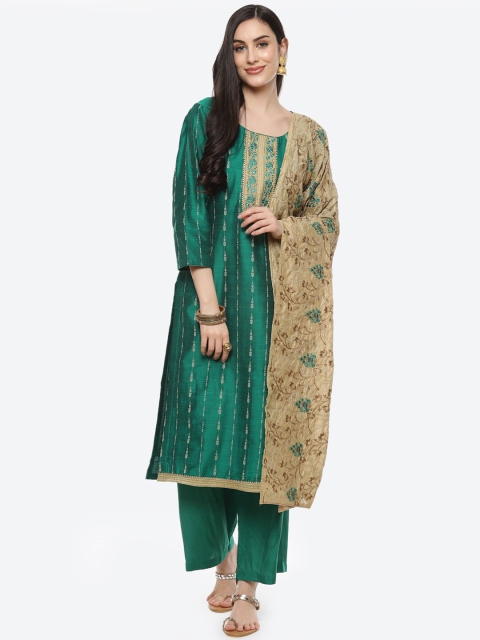 

Meena Bazaar Women Green & Beige Embroidered Unstitched Dress Material