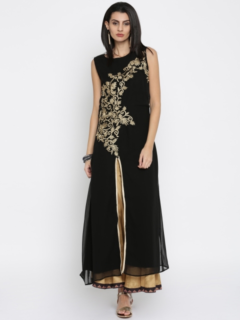 

Soch Outlet Black Embroidered Georgette A-Line Kurta