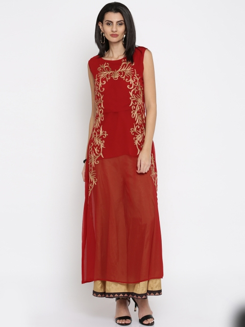 

Soch Outlet Women Red Embroidered A-Line Kurta
