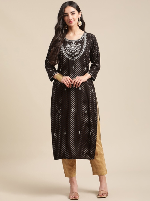 

KSUT Women Black Ethnic Motifs Pleated Kurti with Trousers
