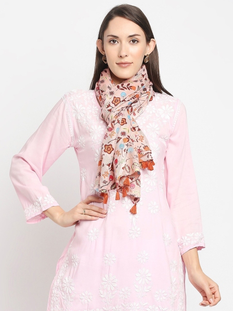 

Get Wrapped Women Peach Printed Tasseled Detailed Scarf