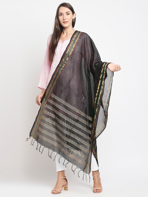 

Get Wrapped Black Foil Printed Dupatta with Borders for Women