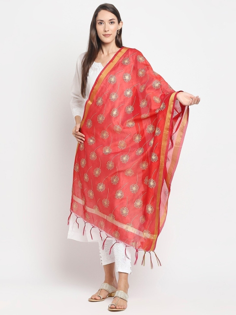 

Get Wrapped Red & Gold-Toned Foil Printed Dupatta