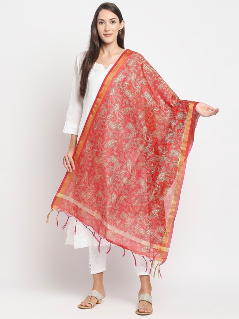 

Get Wrapped Women Red & Beige Paisley Printed Foil Print Dupatta
