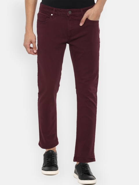 

Louis Philippe Jeans Men Maroon Slim Fit Cropped Jeans