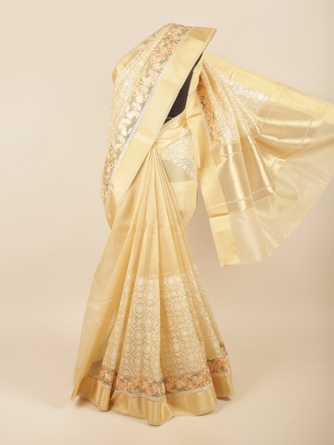 

Pothys Yellow & Gold-Toned Floral Zari Saree