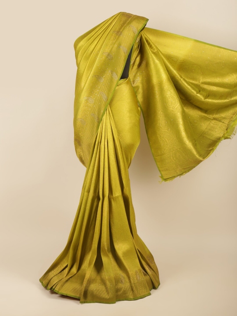 

Pothys Green & Gold-Toned Woven Design Beads and Stones Art Silk Saree
