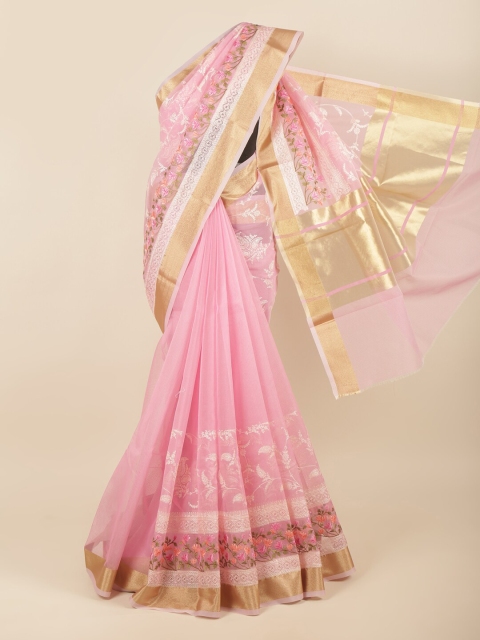 

Pothys Pink & Golden Floral Embroidered Saree