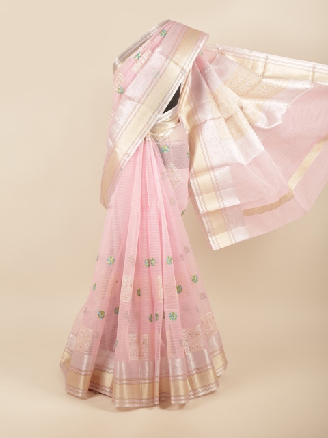 

Pothys Pink & Gold-Toned Ethnic Motifs Embroidered Saree