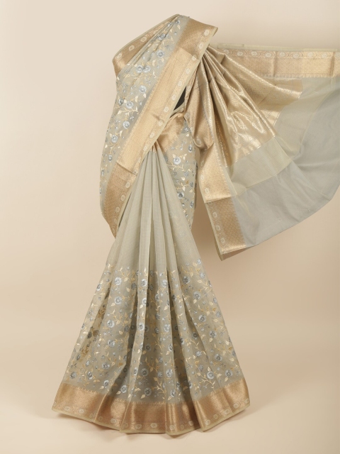 

Pothys Grey & Gold-Toned Floral Embroidered Saree