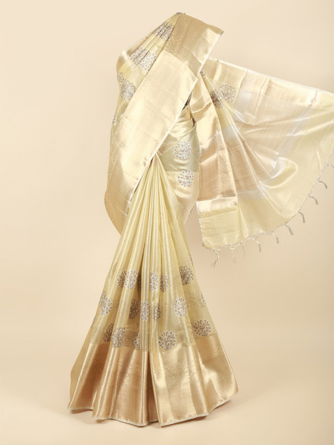 

Pothys Cream-Coloured Floral Embroidered Saree