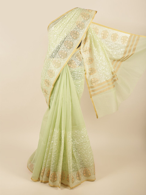 

Pothys Green & Gold-Toned Floral Embroidered Saree