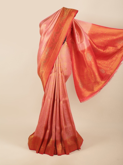 

Pothys Pink & Gold-Toned Ethnic Motifs Beads & Stones Art Silk Saree