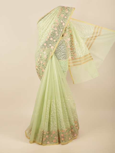 

Pothys Green & Pink Floral Embroidered Saree