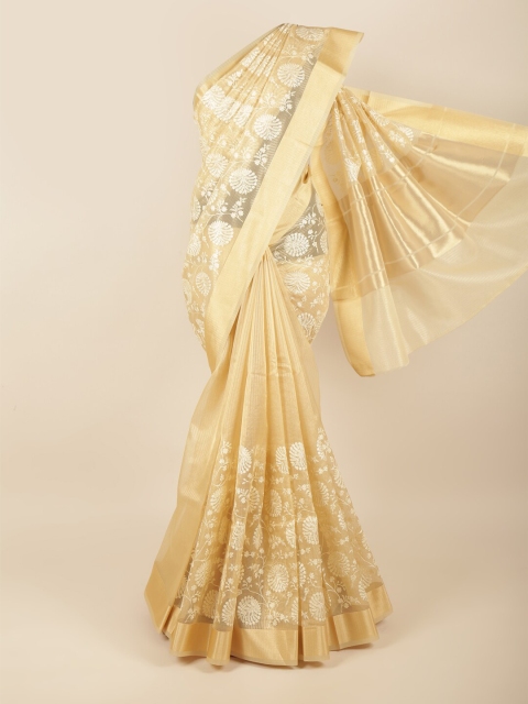 

Pothys Cream-Coloured & White Floral Zari Saree
