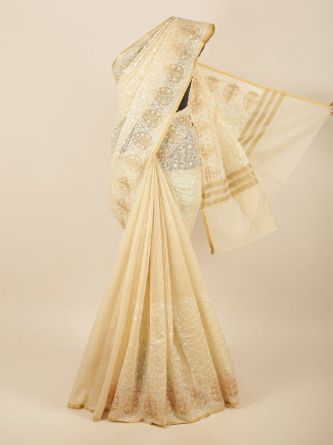 

Pothys Cream-Coloured Floral Embroidered Saree