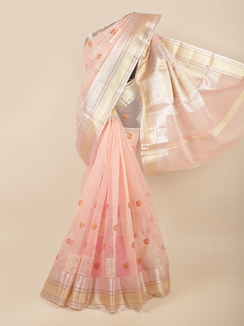

Pothys Pink & Gold-Toned Floral Zari Saree