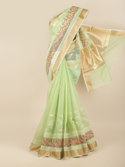 

Pothys Green & Gold-Toned Floral Zari Saree
