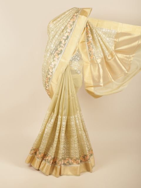 

Pothys Brown & Pink Floral Embroidered Zari Saree
