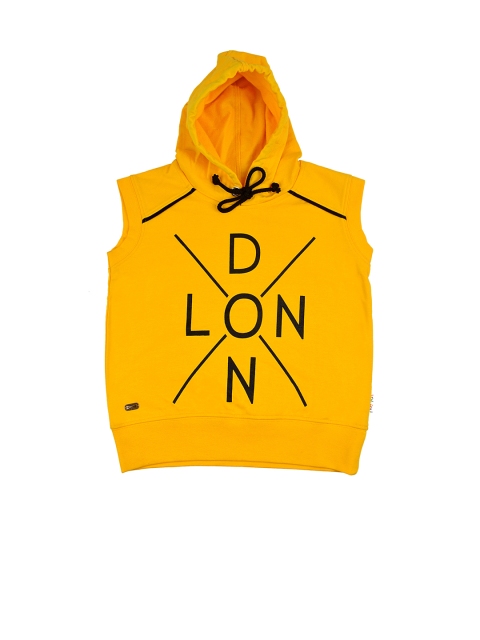 

GKIDZ Boys Yellow Printed Sleeveless Hooded Sweatshirt