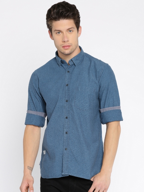 

Pepe Jeans Men Blue Semi Fit Self-Design Casual Shirt