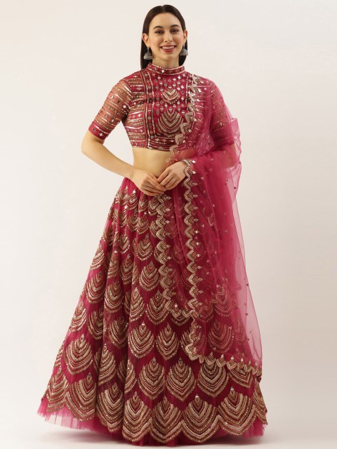 

panchhi Pink & Gold-Toned Embroidered Semi-Stitched Lehenga & Unstitched Blouse With Dupatta