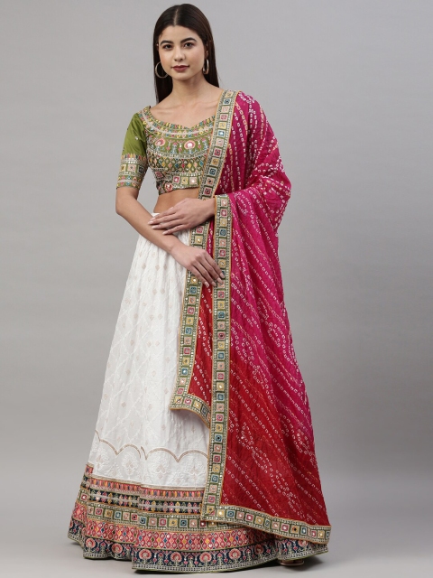

panchhi White & Red Embroidered Thread Work Semi-Stitched Lehenga & Unstitched Blouse With Dupatta