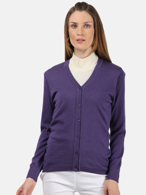 

Monte Carlo Women Purple Solid Cotton Blend Cardigan