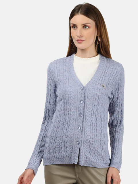 

Monte Carlo Women Blue Woolen Cable Knit Cardigan