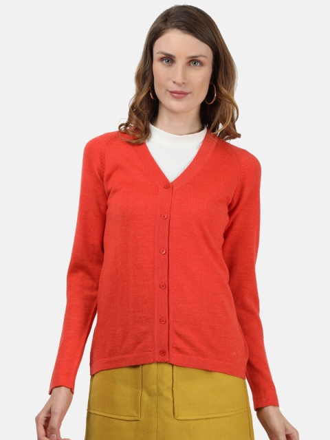 

Monte Carlo Women Coral Pure Wool Solid Cardigan