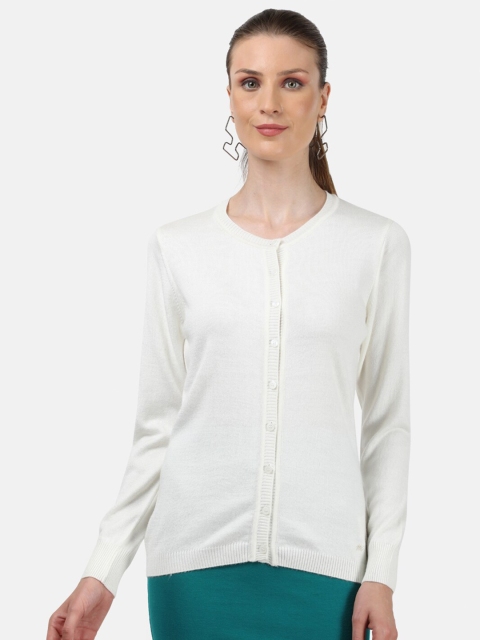 

Monte Carlo Women White Cotton Blend Solid Cardigan