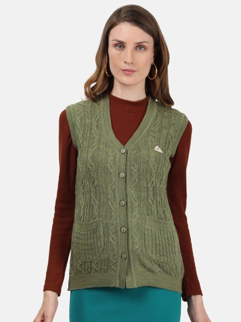 

Monte Carlo Women Olive Green Cable Knit Cardigan