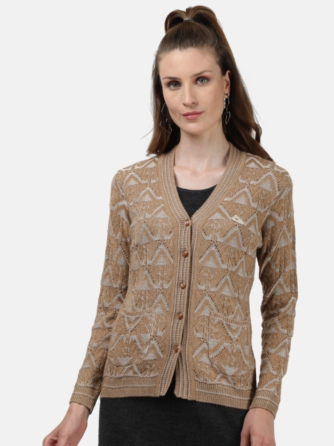 

Monte Carlo Women Brown & Grey Open Knit Woolen Cardigan