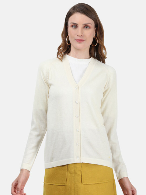 

Monte Carlo Women Woolen Cream-Coloured Cardigan
