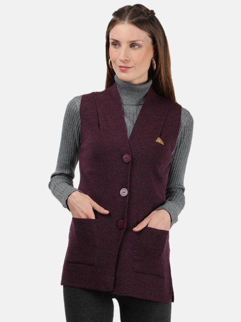 

Monte Carlo Women Woolen Sleeveless Maroon Cardigan