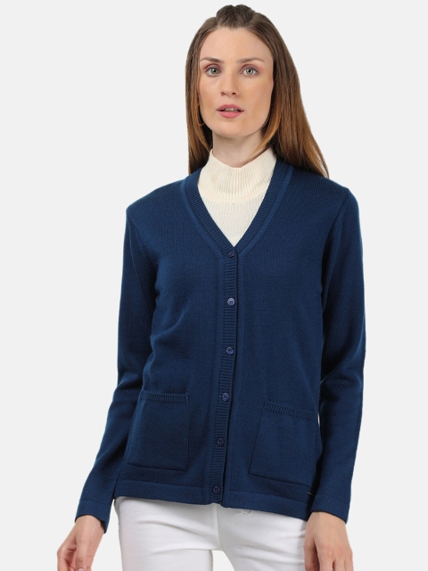 

Monte Carlo Women Blue Solid Woolen Cardigan