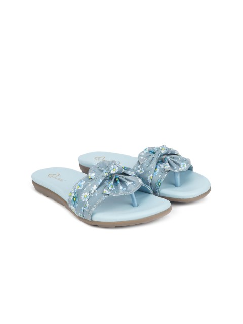 

The Desi Dulhan Women Blue Printed Open Toe Flats with Bows