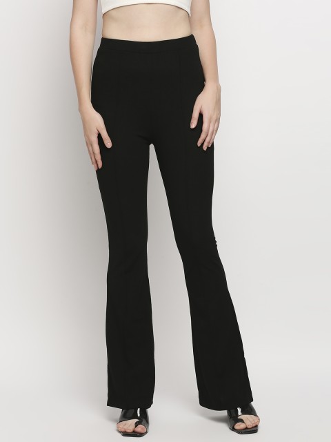

LYKKEIN Women Black High-Rise Contrast Binding Boot Cut Trousers