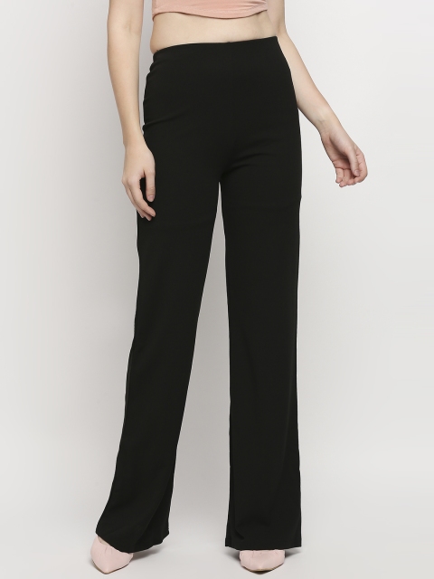 

LYKKEIN Women Black High-Rise Straight-Leg Trousers
