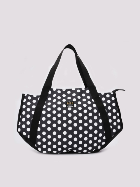 

QIPS Black Checked Printed Oversized Shopper Tote Bag with Cut Work