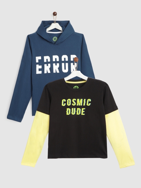 

YK Boys Pack Of 2 Black & Navy Blue Cotton Tshirts