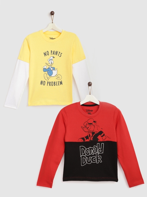

YK Disney Boys Pack Of 2 Donald Duck Printed Cotton Tshirts, Red