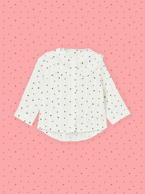 

max Girls White & Black Printed Pure Cotton Top