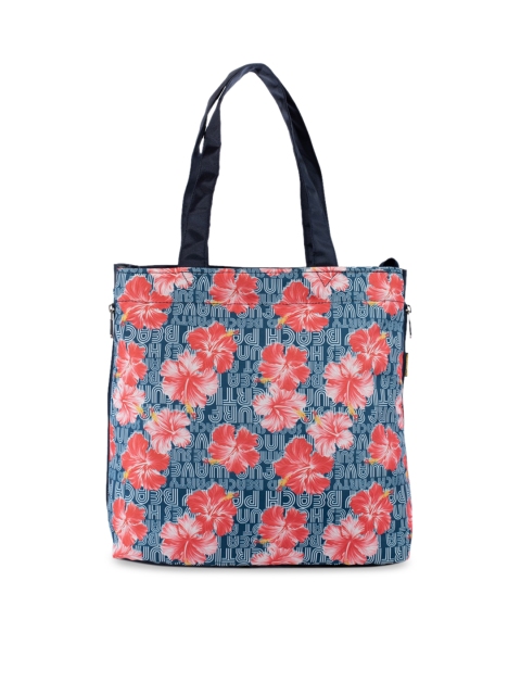 

QIPS Navy Blue Floral Printed Oversized Shopper Tote Bag with Tasselled