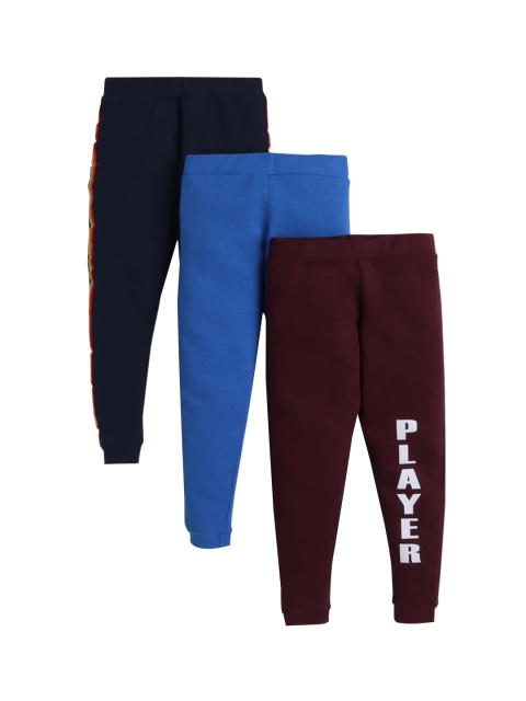 

Hopscotch Boys Pack Of 3 Blue & Maroon Solid Pure Cotton Joggers