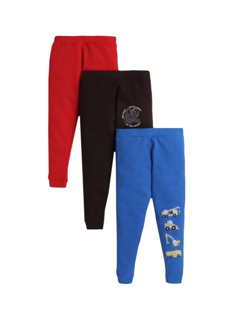 

Hopscotch Boys Pack Of 3 Solid Pure Cotton Joggers, Red