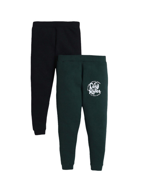 

Hopscotch Boys Pack Of 2 Green & Navy Blue Solid Pure Cotton Joggers