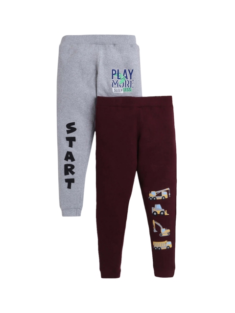 

Hopscotch Boys Pack Of 2 Grey & Brown Printed Pure Cotton Joggers