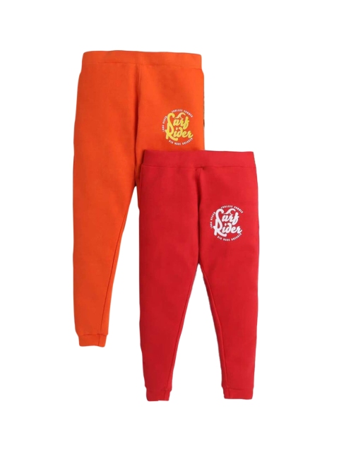 

Hopscotch Boys Pack Of 2 Solid Pure Cotton Joggers, Orange